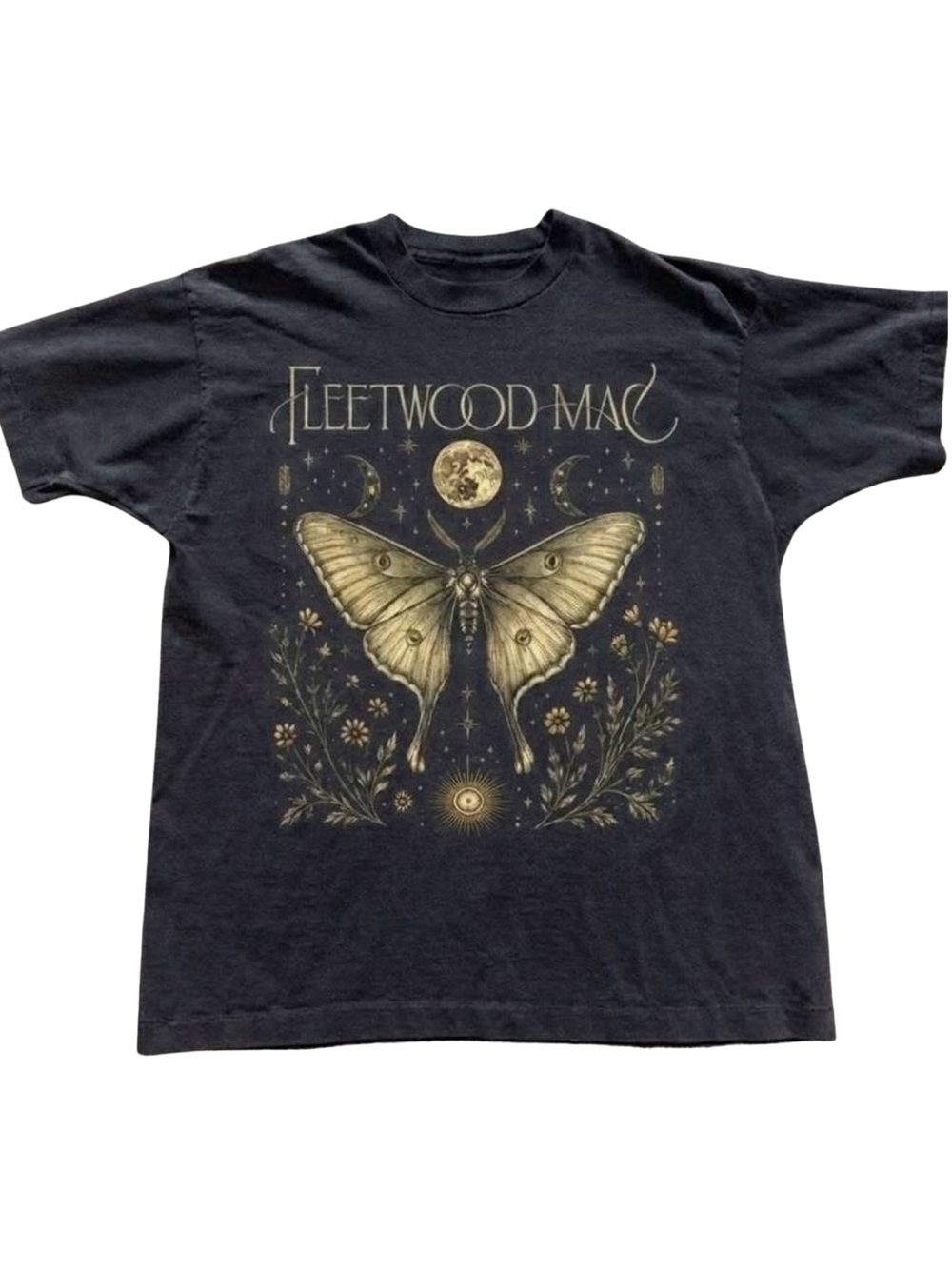 Gildan Black Graphic Tee with Gold Moth Design